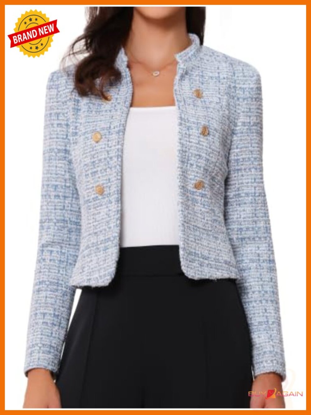 Vintage Tweed Cropped Blazer Open Front Business Casual Jacket